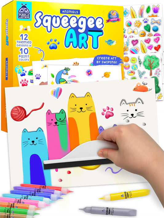 Squeegee Art Kit for Kids - Animals Theme with Kids Painting Kit & Sticker Art - Paint Your Own Arts and Crafts for Kids - Birthday Gifts for Boys & Girls 5 6 7 8 9 - Mess Free Paint Craft Kits