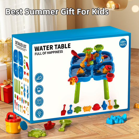 Guminnara Water Table for Toddlers 3-5 Years Kids Ages 4-8, 4 in 1 Kids Summer Activity Sensory Play Outdoor Beach Backyard Sand Water Table Toys for Toddlers, Birthday Toys Gift for Boys Girls