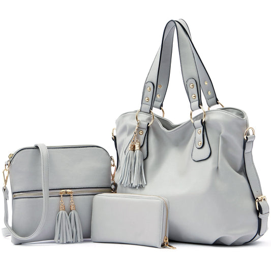 Purses And Wallets Set For Women Tote Handbags Large Hobo Bag, Grey
