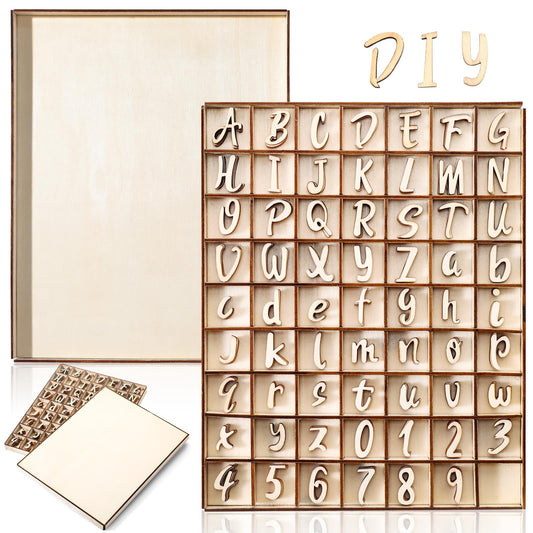 Geelin 248 Pcs 1 Inch Wood Alphabet Letters Numbers with Storage Box Blank Unfinished Wooden Letters Numbers with Rustic Storage Tray for Spelling Learning Education DIY Crafts