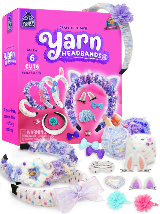 PURPLE LADYBUG Yarn Headbands for Girls - Great 5 Year Old Girl Gifts, Fun 7 Year Old Girl Birthday Gifts Idea, Girls Hair Accessories, Arts and Crafts for Kids Ages 6-8, Make Your Own Kids Headbands