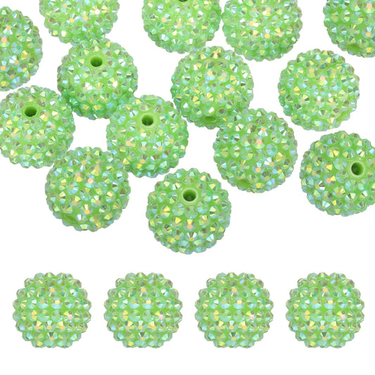 PATIKIL 20mm Resin Rhinestone Beads for Beadable Pen, 20 Pack Ball Disco Sparkly Chunk Round Bubblegum Beads for Beadable Keychain Jewelry Making DIY Craft, Light Green AB