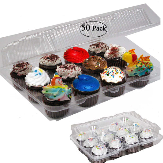 Case of 50 plastic cupcake boxes 12 Cupcake Containers Clear plastic disposable 12 pack Cupcake Container 1 dozen cupcake container 12 cavities 12 Compartment Cupcake Container 12 count (50)