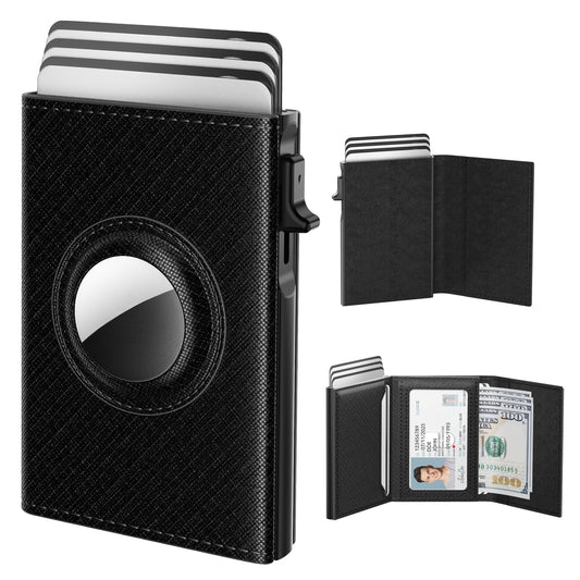 typecase AirTag Wallet for Men: Compatible with Apple AirTag (1st & 2nd Generation), RFID Blocking, Genuine Leather, Slim & Minimalist Design - 14 Card Capacity | ID Window | Cash Slot (Dark Black)