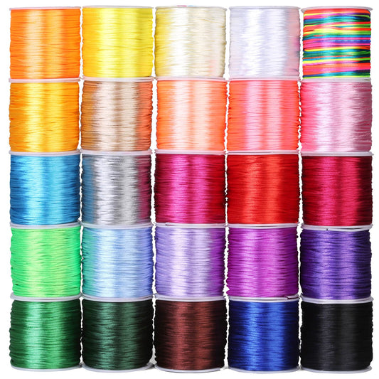 Cridoz 25 Rolls Silky Satin Cord for Bracelets, Necklaces, Macrame Crafts, Drawstring Bags - Multicolor Beading String