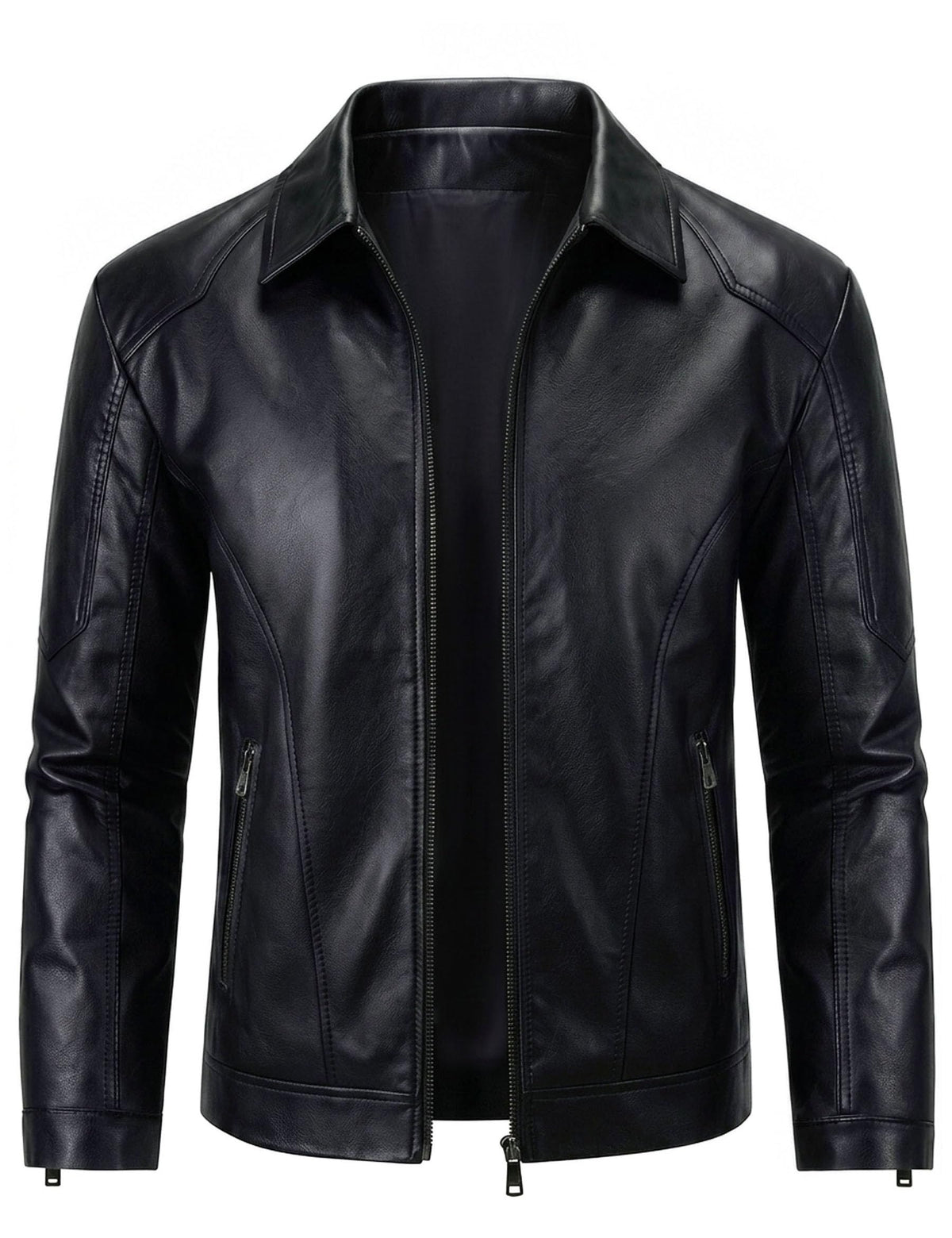 Zbrandy Mens Leather Jacket Faux Leather Motorcycle Jackets Turn Down Collar Biker Coat Outwear Black M