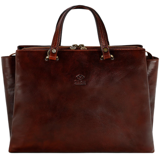 Time Resistance Leather Handbag for Women - Italian Handmade Top Handle Bag - Purse (Brown)