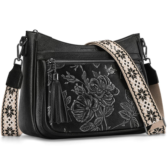 Crossbody Bags for Women, Purple Vegan Leather Medium Crossbody Purse, Spacious Daily Travel Shoulder Bag with Boho Strap