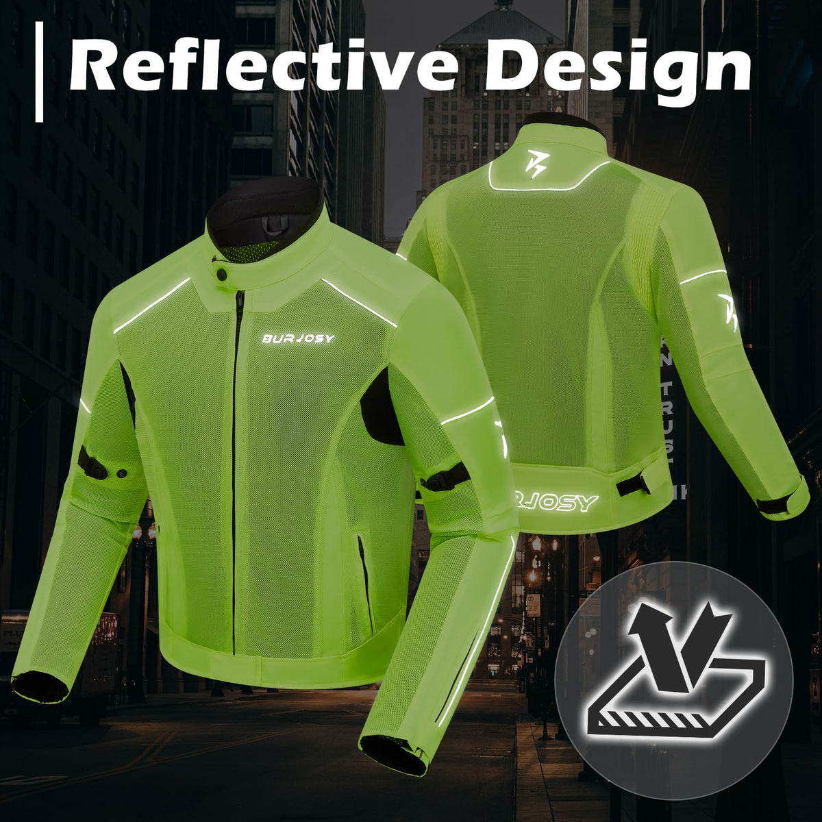 Burjosy Mesh Motorcycle Jacket for Men, Summer Motorbike Biker Jacket, Reflective Lightweight Breathable Riding Jacket Protective Gear Armored