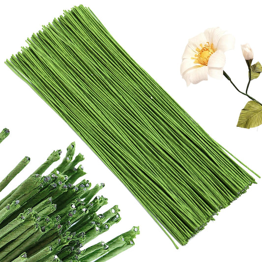 ZOENHOU 300 PCS 16 Inch 14 Gauge Floral Wire, Green Floral Stem Crafting Wire for DIY Crafts, Flower Making Supplies Florist Arrangements and Decorations