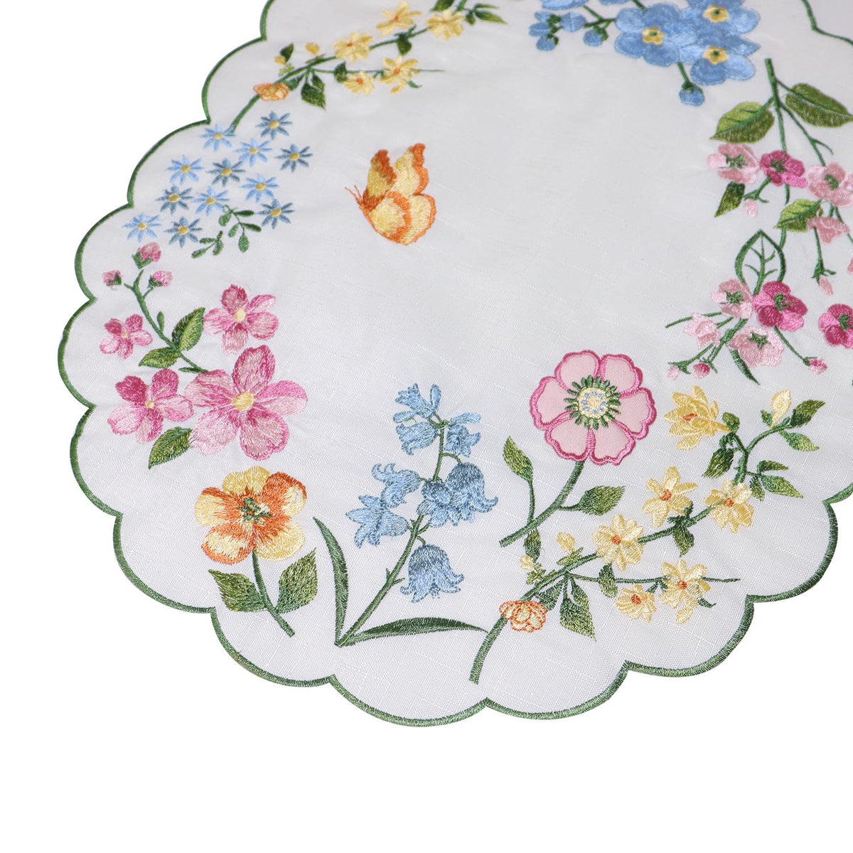 Spring Table Runner Embroidered Floral Scalloped 36 Inches Long Pink Flowers Easter Seasonal Cutout Summer Flowers Coffee Dinning Table Centerpieces