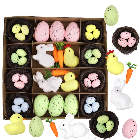 Festive Easter Craft Kit, Wreath Making Set Includes Foam Chicks, Bunnies and Eggs, DIY Springtime Characters Activity, 21 Total Pieces