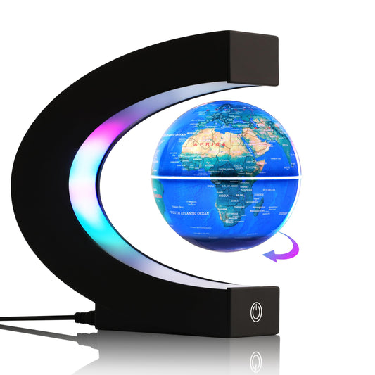 BEBEVOGUE Magnetic Levitating Globe with 7-Color LED Lights, 360° Rotating Floating World Map Lamp, STEM Educational Night Light for Geography Learning, Cool Desk Decor & Unique Gift for Kids & Adults