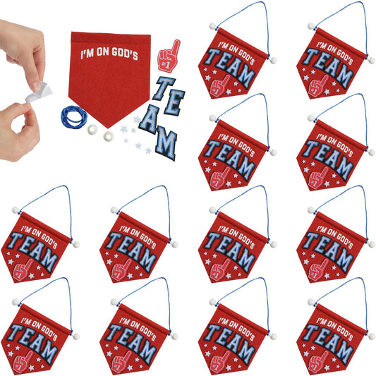 Fun Express I’m On God’s Team' Red Felt Banner Craft Kit – 12 Sets - Perfect for DIY Religious Decorations, Church Events & Sunday School Activities