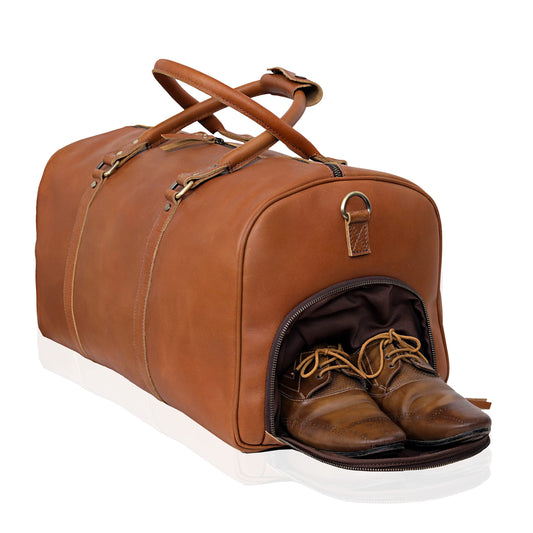 Leather Travel Bag,Weekender Overnight Bag Leather Large Carry On Bag Travel Tote Duffel Bag for Men & Women (Tan Brown)