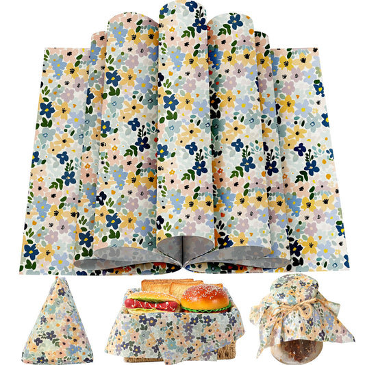 150 Sheets Boho Floral Wax Paper for Food Deli, 9.8 x 8.3 inch Watercolor Boho Floral Patterns Greaseproof Deli Sheets for Sandwich Picnic Basket Liner Irish Party Supplies