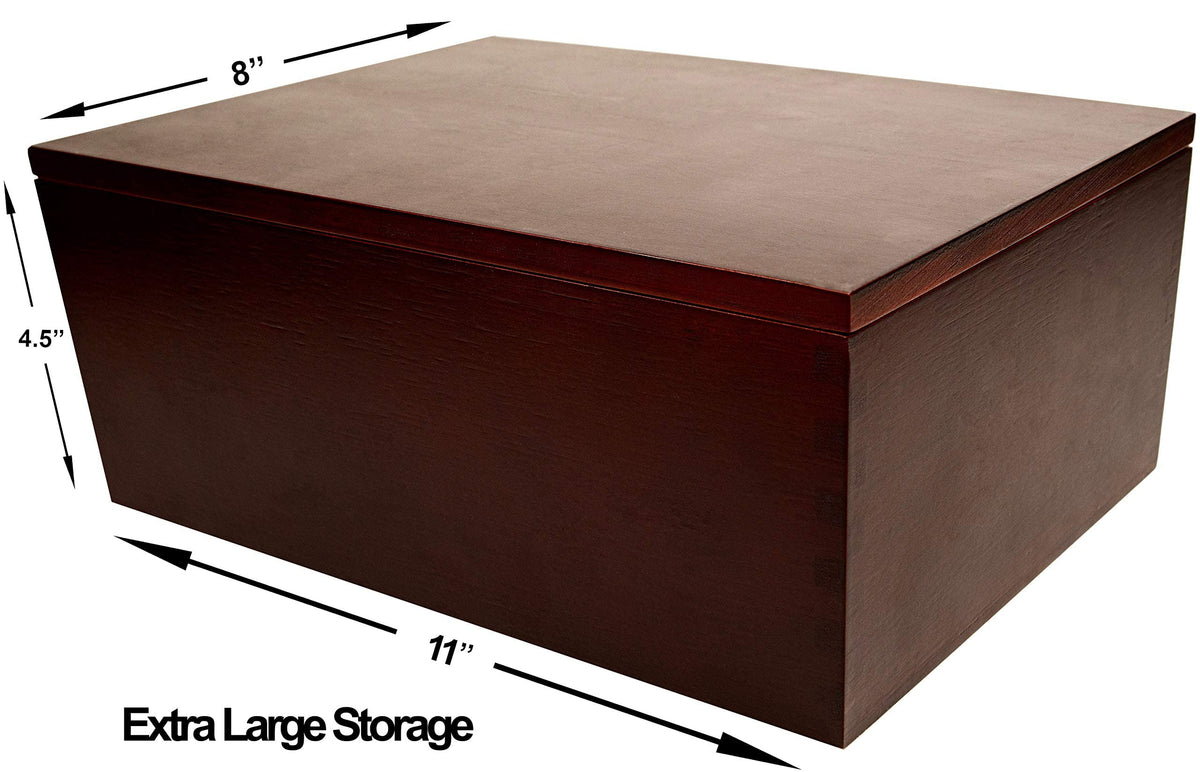 Wooden Storage Box for Home - Large Wood Keepsake Box with Lid - Dark Brown Wooden Memory Box - Wooden Boxes (Dark Brown)