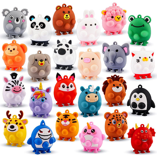 24 PCS Party Favors for Kids, Silicone Animal Pop Fidget Toys with Suction, Birthday Gifts for Boy Girls, Treasure Box Toys, Goodie Bag Stuffers, Prizes for Kids, Pinata Stuffers