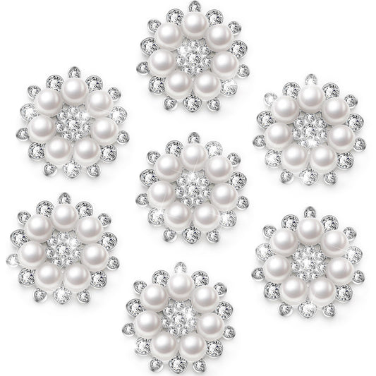 Hicarer 60 Pcs Pearl Rhinestone Flower Buttons Craft Rhinestone Embellishments Flatback Button Round Crystal for Jewelry Making Wedding Party Home Decoration and DIY