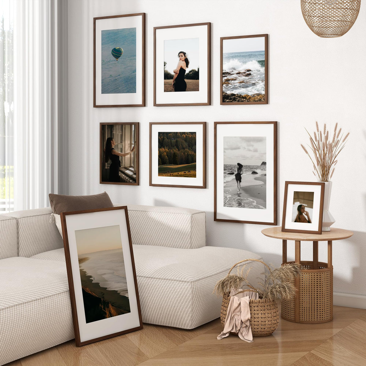 FLYJOE 5x7 Oak Wood Picture Frame with Mat for 4x6, 5 by 7 USA-Sourced Natural Solid Wooden Photo Frame for Wall & Tabletop Display, Shatterproof Plexiglass, 1 Pack, Walnut Color
