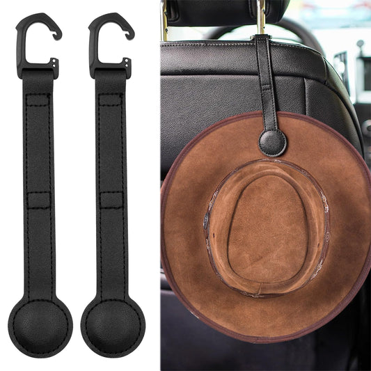 2 Pack Cowboy Hat Holder for Truck, Leather Magnetic Cap Clip, Truck Car Seat Hat Organizer Accessories for Men and Women, Suitable for Car, SUV, Pickup Seat Back Headrest Hat Clip Storage (Black)