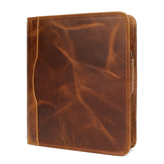 ELIZO Leather A5 Portfolio Padfolio Folio A5 Notebook Journal Cover Planner Binder Small Mens Business Work Folder Organizer (Antique)