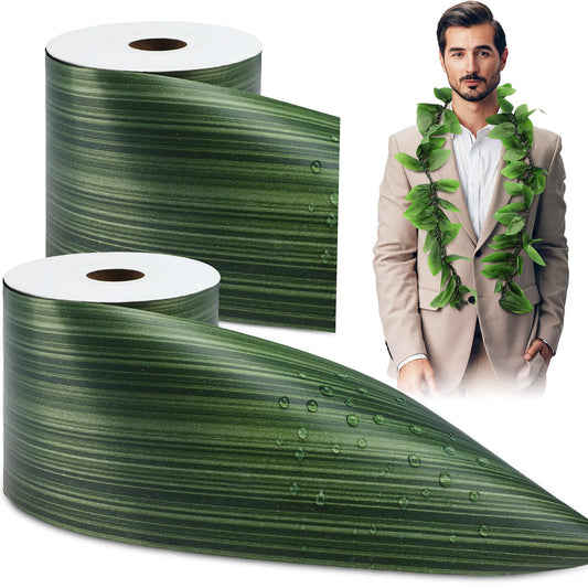 Yuxung 2 Pcs 4'' 50 Yard Dark Green Ti Leaf Floral Ribbon Outdoor Polyester Satin Ribbon Waterproof Aspidistra Ribbon for Outdoor Indoor Florist Wrap Wedding Bouquet Art Crafts Holiday Decorating