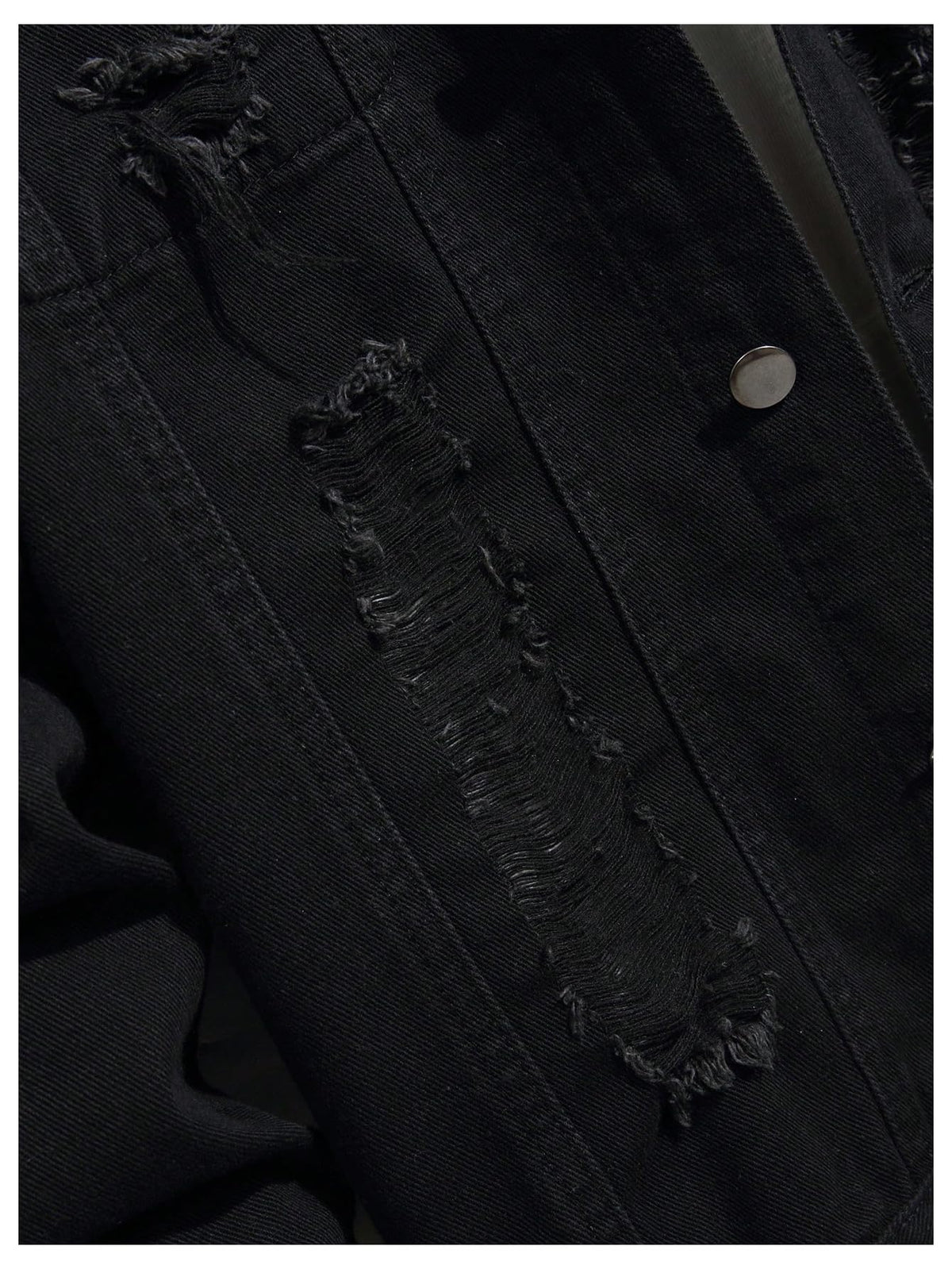 SOLY HUX Men's Ripped Denim Jacket Button Front Collared Long Sleeve Grunge Jean Jackets Streetwear Pure Black X-Large