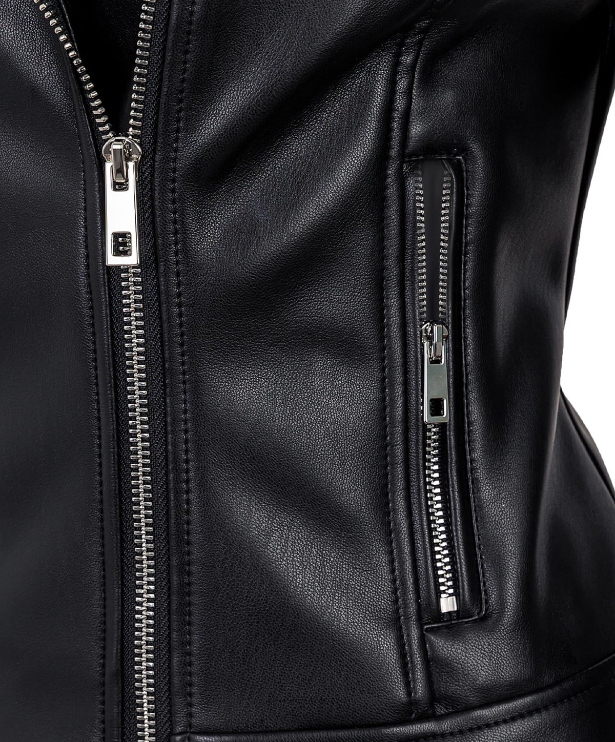 Women Leather Jacket, Buttery Soft Faux Leather Motorcycle Moto Biker Short Jacket, Stretchy Long Sleeves Asymmetrical Closure Zipper Rivets Pocket Classic Stylish Coat, Small, Black