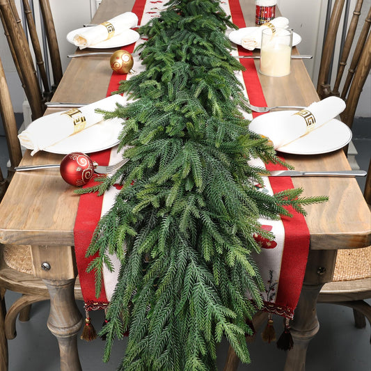 Artgar 12Ft (2 * 6ft) Christmas Pine Garland, 2 Pcs Real Touch Pine Garland, Artificial Realistic Greenery Garlands for Mantle Table Stair Window Porch Indoor Outdoor Winter Xmas Holiday Decorations