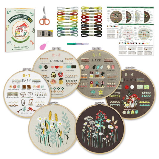 CYANFOUR 6 Stage Embroidery Kit for Beginners Adults, Easy to Learn 38 Different Stitches from Instruction & Video, Needlepoint Kits for Adults with Stamped Embroidery Patterns