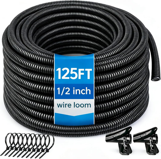 wevsuipo 1/2" 125 Automotive Wire Loom Flame Retardant Split Wire Loom Tubing Assortment Wiring Loom Kit Plastic Cover