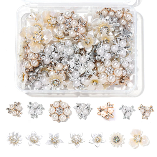 PIPITREE 112PCS Rhinestone Buttons, Acrylic Faux Pearl Buttons, Flat Back Flower Embellishments for Crafts, Jewelry Making, DIY Wedding, Decoration, Clothes, Bags, Shoes, Christmas, Thanksgiving Gifts