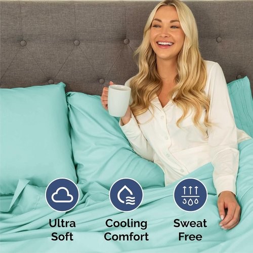 Cal King Size 4-Piece Sheet Set | Skiennix Comfy Breathable Cooling Bedding - Luxury Hotel Quality - Deep Pockets, Soft, Wrinkle-Free - Oeko-Tex Certified, Spa Blue