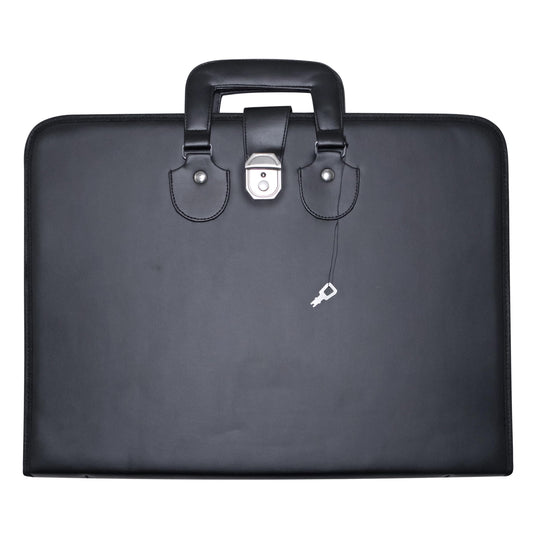 UK EMPIRE GROUP Masonic Apron and Chain Collar Case Black with Handle, Imitation Leather | Art Portfolio Carrying Bag
