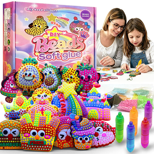 VattaFrast DIY Bead Art & Mosaic Kit for Kids Ages 6-12 Complete Craft Set with 15PCS Colorful Templates Fun Stencils Bead Pens Creative Arts Crafts Activity for Boys Girls