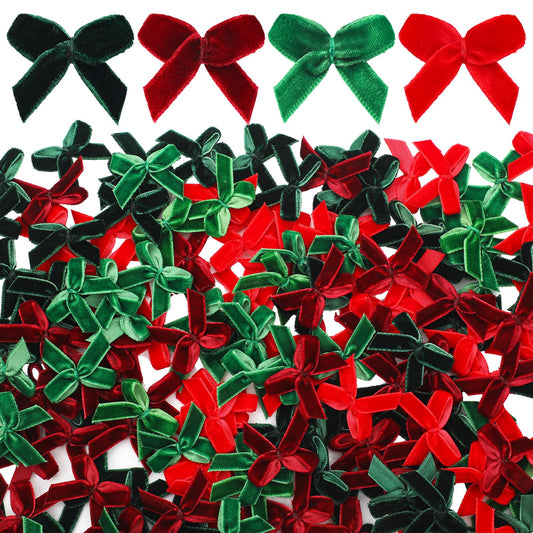 Suncalla 300 Pcs Mini Christmas Bow Christmas Velvet Bows for Crafts 1 Inch Ribbon Bowknot Ornament for Sewing Scrapbooking Gift Wrapping (Plain,Red, Green, Dark Red, Dark Green)
