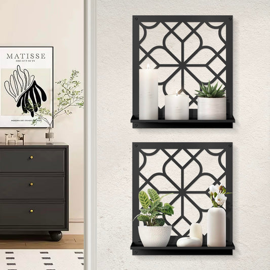 Black Metal Wall Candle Holder Set of 2, Minimalist Rustic Aesthetics Wall Art Decor for Living Room Bedroom Bathroom (11.8 x 13 in)