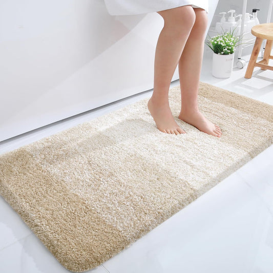 OLANLY Bathroom Runner Rug - Extra Soft Microfiber Mat with Rubber Backing | Quick Dry, Washable, 47x24, Light Beige