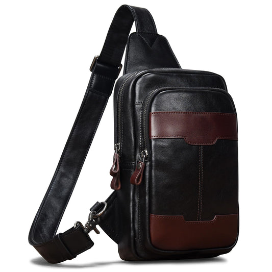 CENUNCO Genuine Leather Sling Bag for Men and Women Crossbody Shoulder Bag Side Sling Backpack Chest Purse Cross Body Casual Daypack