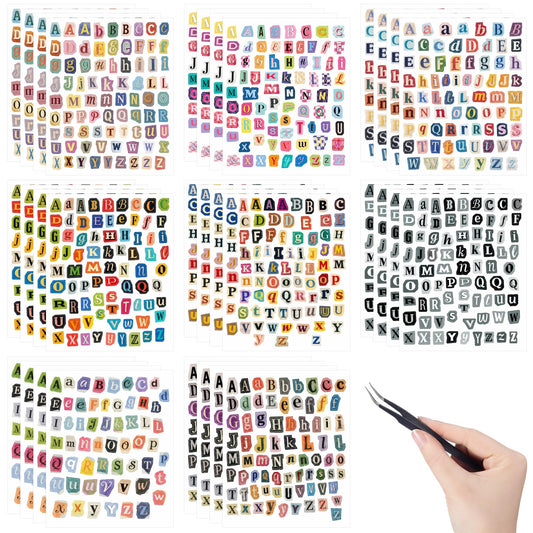 Frienda 2400 Pcs 32 Sheet Letter Stickers for Scrapbook with Tweezers Magazine Ransom Letters Stickers Small Vintage Alphabet Sticker for Journaling Supplies Laptop Water Bottle DIY Crafts Gift
