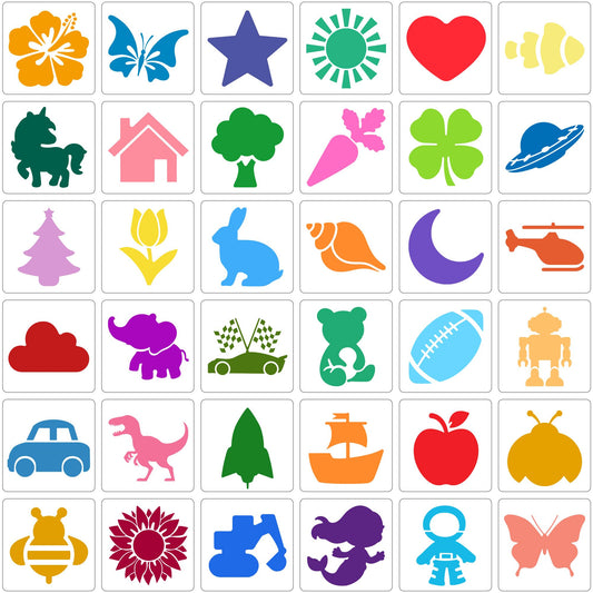 Stencils for Kids, Drawing Stencils for Painting Crafts Reusable Washable Large Art Paint Stencil Primary Shape Template for Fabric Wall Paper (36)