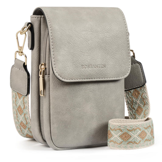 BOSTANTEN Small Crossbody Bags for Women Cell Phone Purse Leather Wallet Handbags with Card Slots Grey