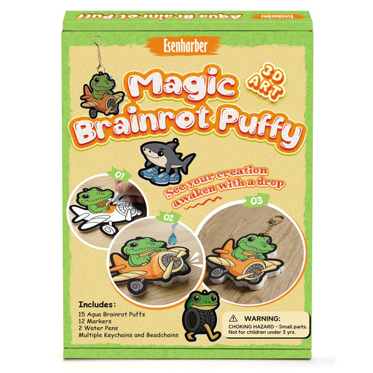 ESENHARBER Magic Puffy Paint Kit, Aqua Brainrot Puffs for Kids, Brain Rot Toys, Mess-Free 3D Art Kit Paint Magic Puff, Aquapuffs for Kids, Brainrot Toys, Create Keychain Brainrot Craft Set