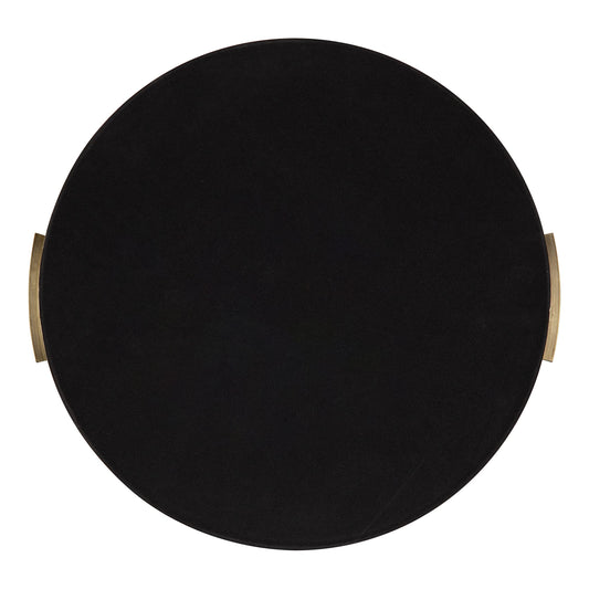 Kate and Laurel Samana Modern Glam Round Metal Tray; 17 Inch Diameter; Antique Brass; Circular Polished Decorative Tray with Hammered Surface and Minimalist Handles