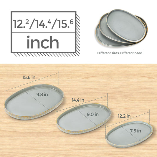 theterra Ceramic Serving Platter, 15.6"/14.4"/12.2" Oval Serving Dishes for Entertaining, Oven Safe, Microwave Safe, Serving Plates Set of 3 for Wedding, Party, Turkey, Desert Sage