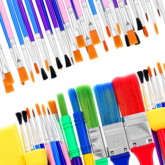 120Pcs All Purpose Paint Brushes Bulk Set with Sponge & Nylon Brushes for Adults, Ideal for Acrylic, Watercolor & Washable Paints, Multicolored Easy Grip Handles