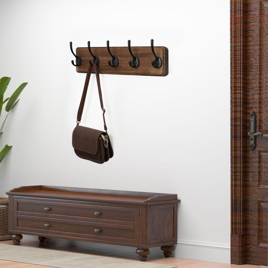 WEBI Coat Rack Wall Mount,Coat Hooks Wall Mounted,16" Hole to Hole,Coat Hanger Wall,Hook Rack Rail,5 Hooks for Hanging Jacket,Clothes,Hats,Rustic Brown