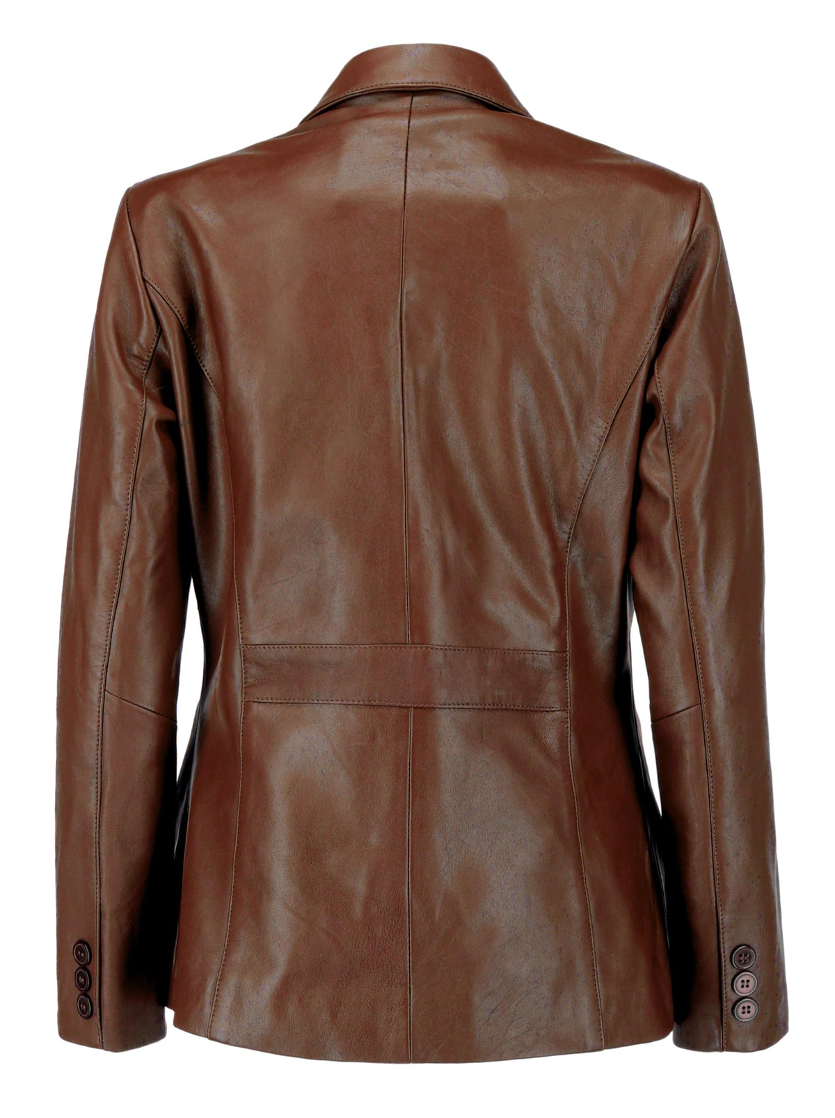 Jild Classic 2-Button Lambskin Leather Blazer Women - Casual Coat Long Sleeves Suit Style Leather Jacket Women (LC-Brn-L)