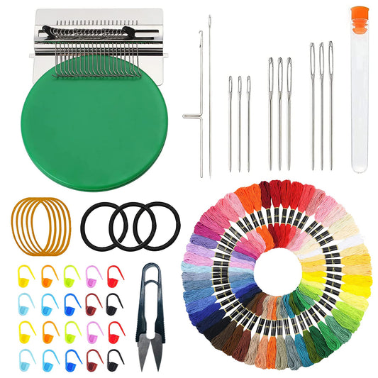 Allazone Darning Mini Loom Machine Small Weaving Loom Machine with 50 Color Darning Threads for DIY Artful Patterns, Repair Clothes, Craft DIY (21 Hooks)